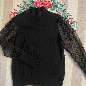 Talbots Elegant Black Sweater with Sheer Sleeves